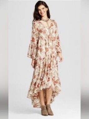 Mossimo Supply Co Target Floral Boho High-Low Maxi Dress in Ivory and Rust